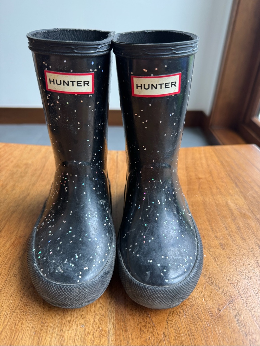 Hunter Kids Black Rain Boots with Multicolor Glitter Specks